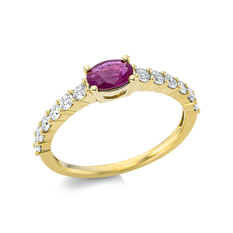 Ring mit Rubin  aus 750/-18 Karat Gelbgold mit 12 Diamanten 0