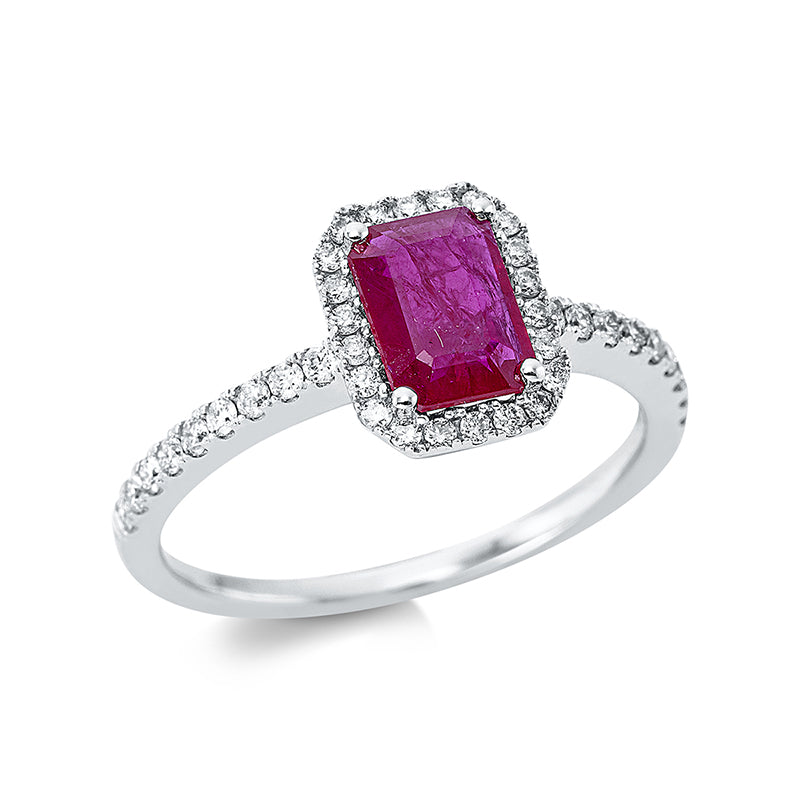 Ring mit Rubin  aus 750/-18 Karat Weißgold mit 40 Diamanten 0