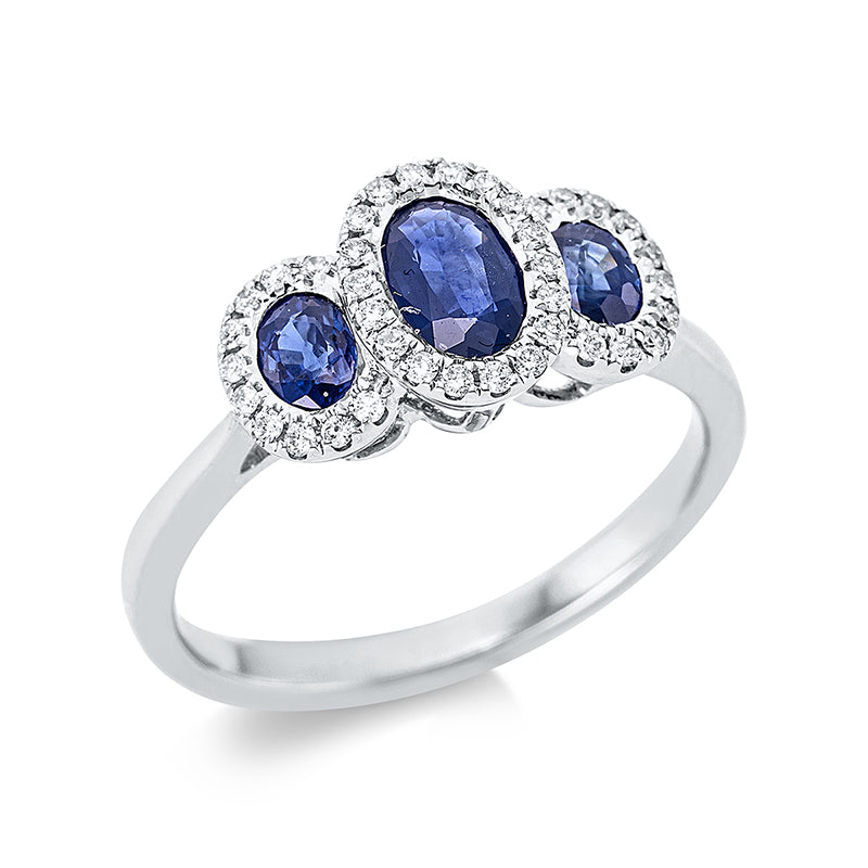 Ring mit Saphir  aus 750/-18 Karat Weißgold mit 38 Diamanten 0