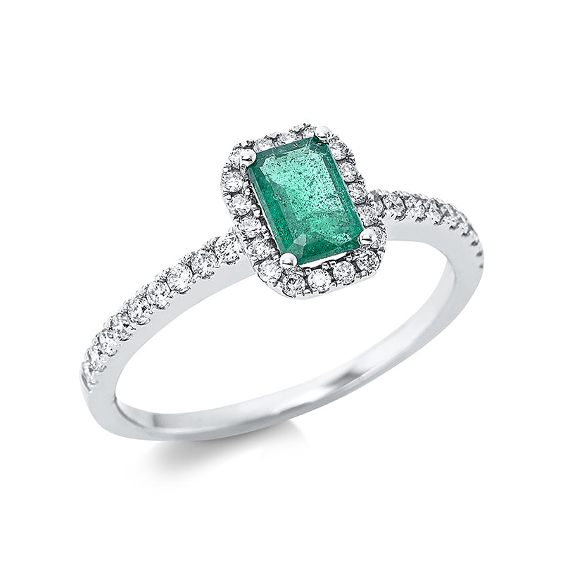 Ring mit Smaragd  aus 750/-18 Karat Weißgold mit 36 Diamanten 0
