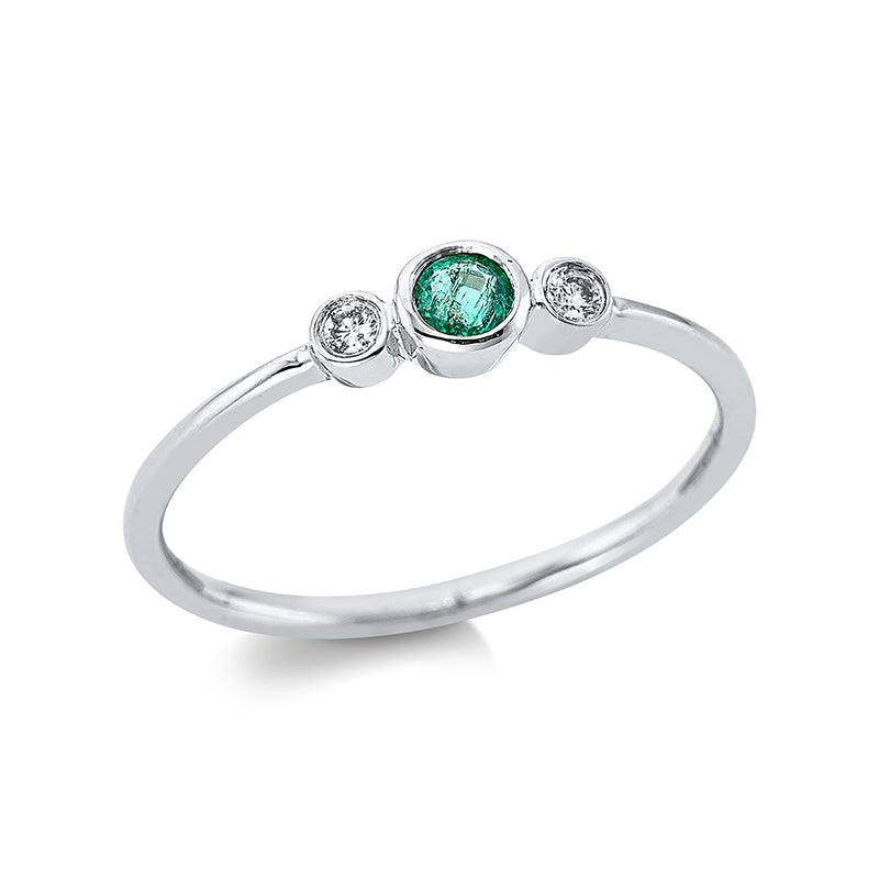 Ring mit Smaragd  aus 750/-18 Karat Weißgold mit 2 Diamanten 0