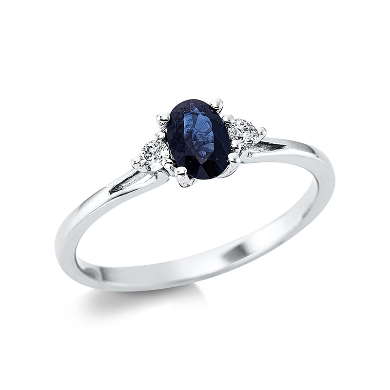 Ring mit Saphir  aus 750/-18 Karat Weißgold mit 2 Diamanten 0