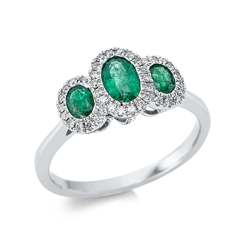 Ring mit Smaragd  aus 750/-18 Karat Weißgold mit 38 Diamanten 0