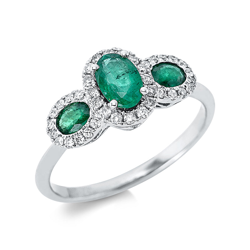Ring mit Smaragd  aus 750/-18 Karat Weißgold mit 38 Diamanten 0