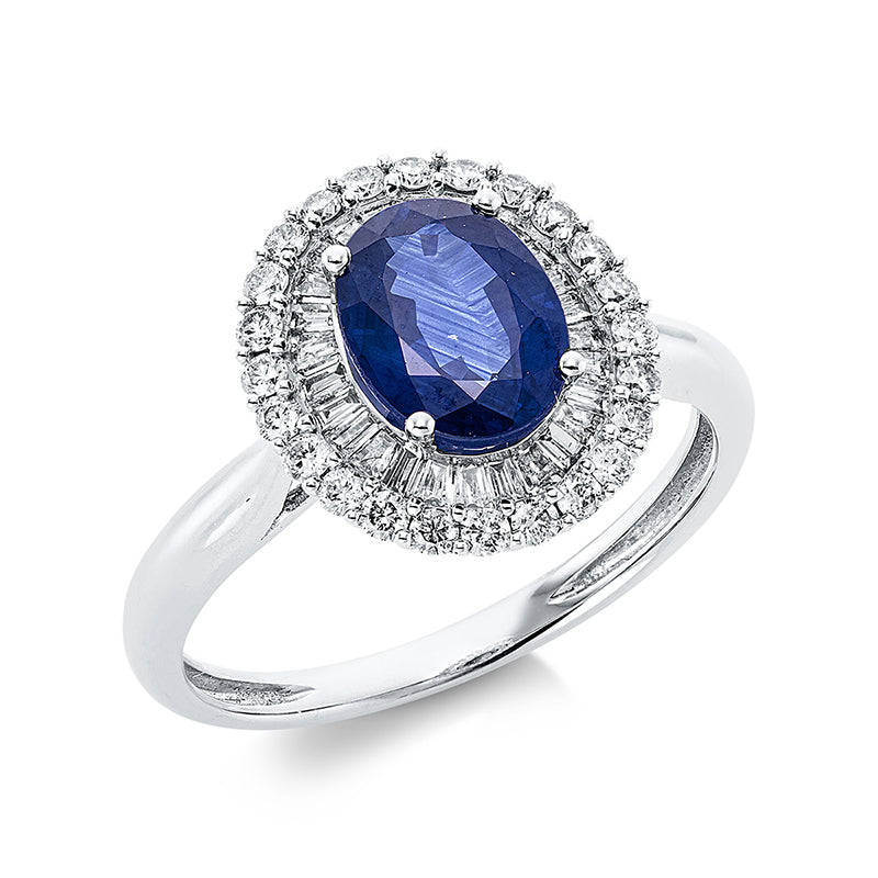 Ring mit Saphir  aus 750/-18 Karat Weißgold mit 51 Diamanten 0