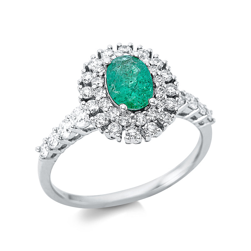 Ring mit Smaragd  aus 750/-18 Karat Weißgold mit 40 Diamanten 0