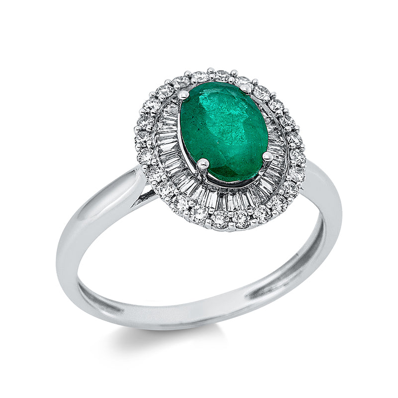 Ring mit Smaragd  aus 750/-18 Karat Weißgold mit 54 Diamanten 0