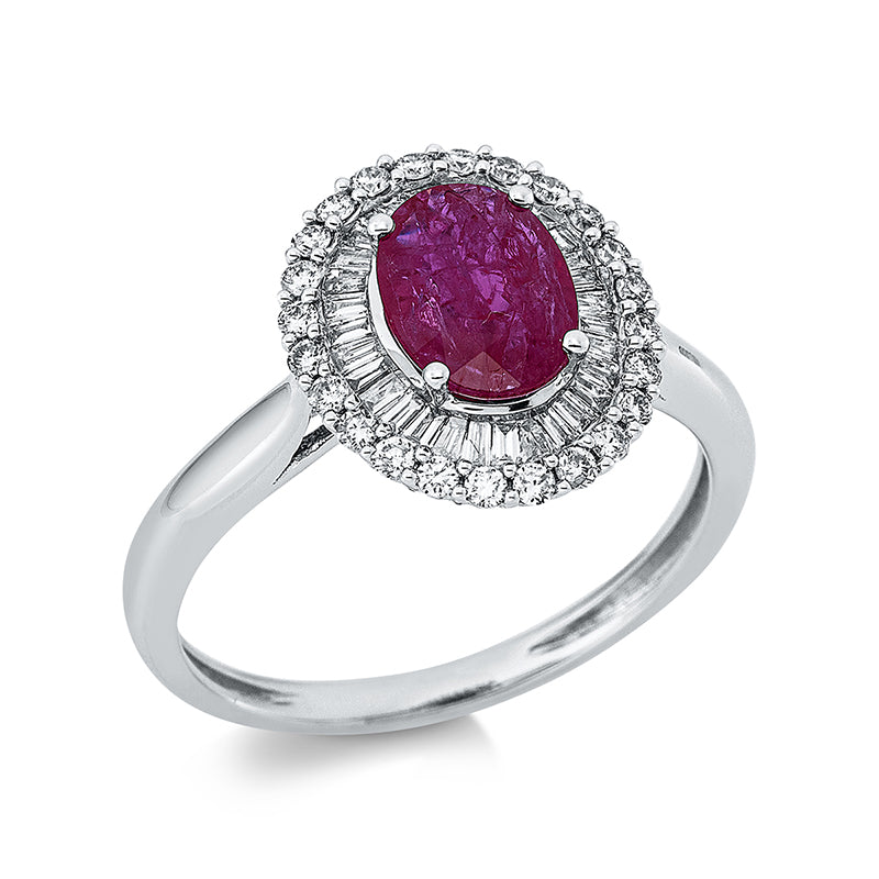 Ring mit Rubin  aus 750/-18 Karat Weißgold mit 55 Diamanten 0