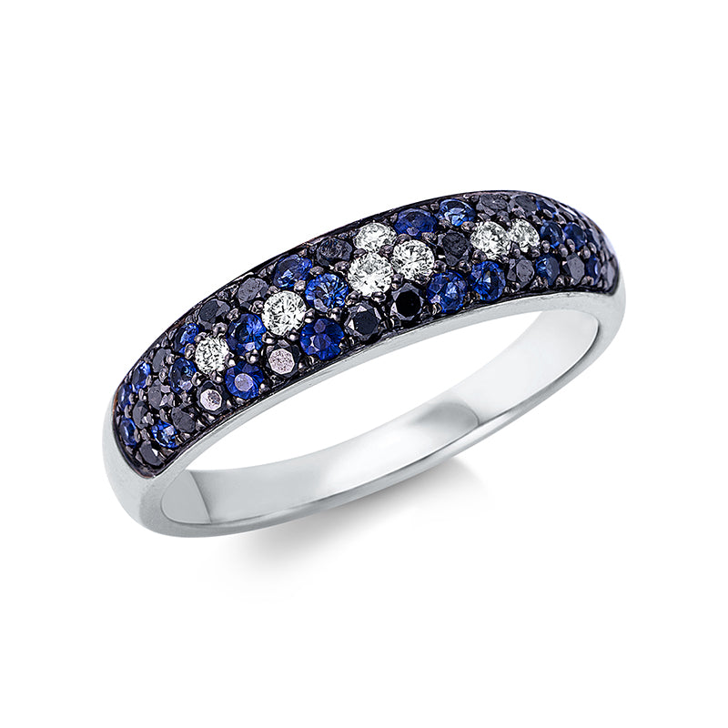 Ring mit Saphir  aus 750/-18 Karat Weißgold mit 27 Diamanten 0