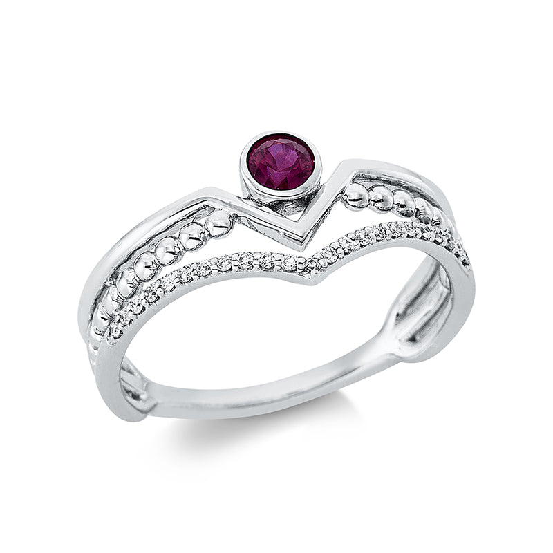 Ring mit Rubin  aus 750/-18 Karat Weißgold mit 23 Diamanten 0