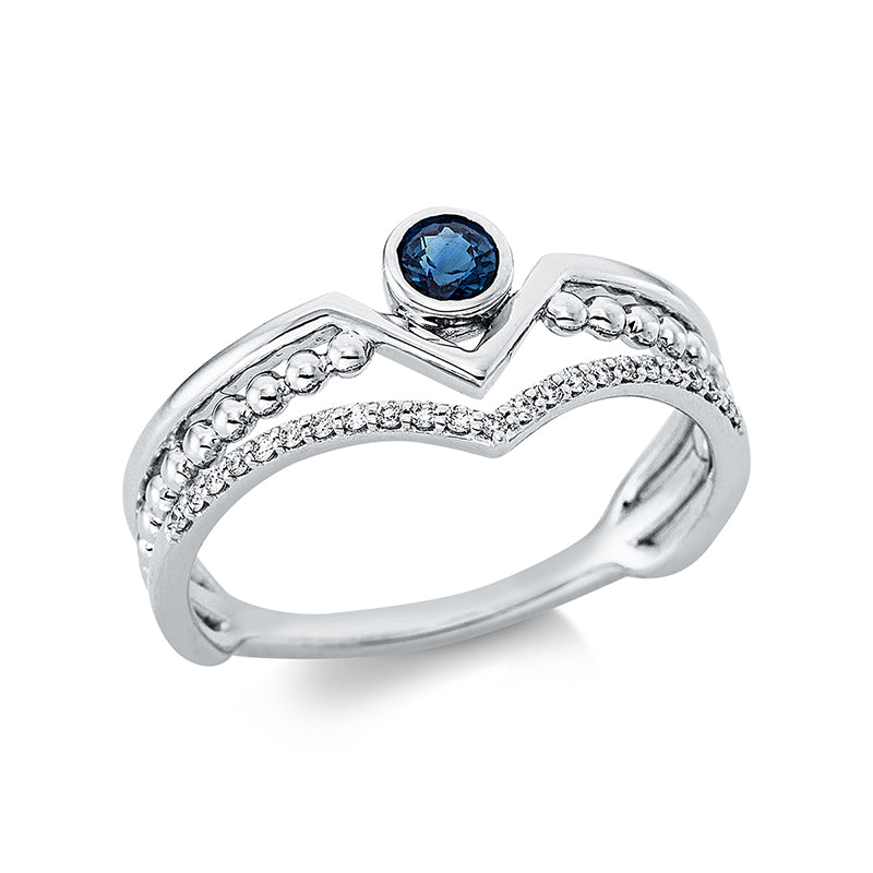 Ring mit Saphir  aus 750/-18 Karat Weißgold mit 23 Diamanten 0