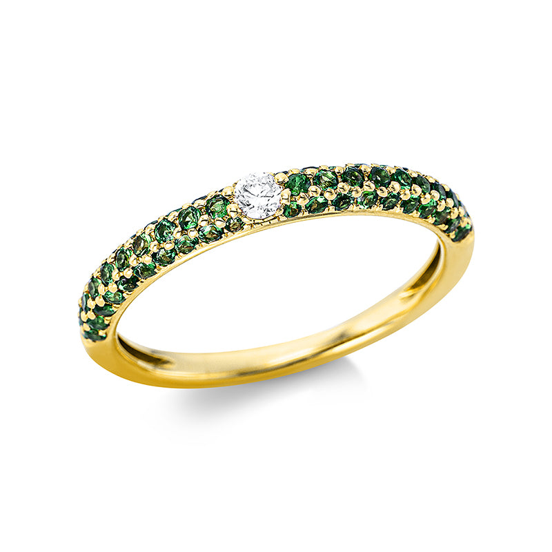 Ring mit Tsavorith  aus 750/-18 Karat Gelbgold mit 1 Diamant 0
