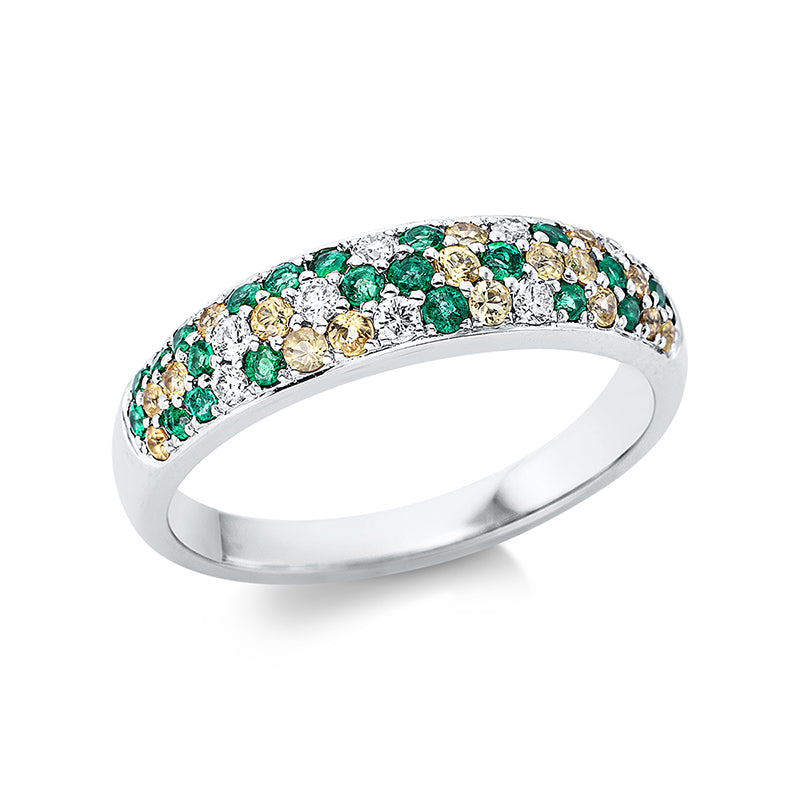 Ring mit Smaragd  aus 750/-18 Karat Weißgold mit 8 Diamanten 0