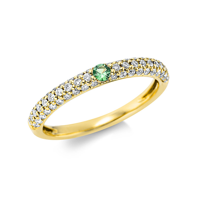 Ring mit Tsavorith  aus 750/-18 Karat Gelbgold mit 60 Diamanten 0