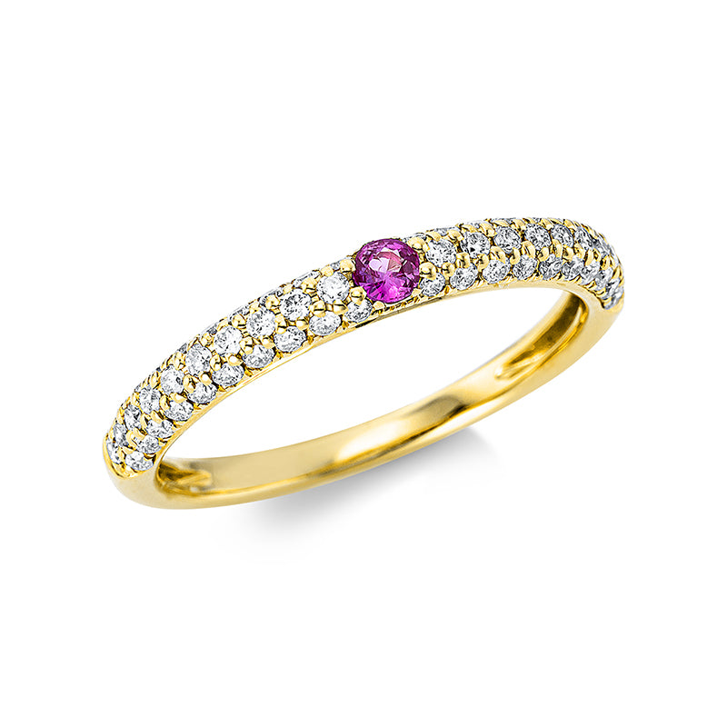 Ring mit Saphir  aus 750/-18 Karat Gelbgold mit 60 Diamanten 0