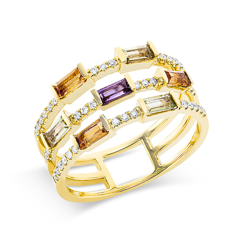 Ring mit Amethyst  aus 750/-18 Karat Gelbgold mit 42 Diamanten 0