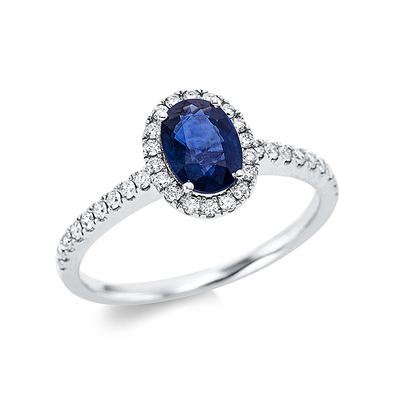 Ring mit Saphir  aus 750/-18 Karat Weißgold mit 36 Diamanten 0