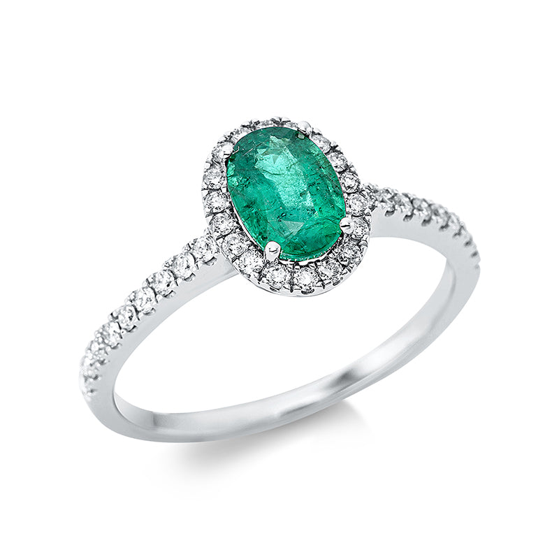 Ring mit Smaragd  aus 750/-18 Karat Weißgold mit 36 Diamanten 0
