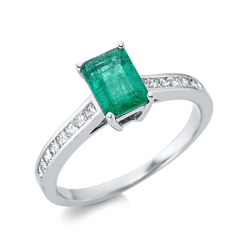 Ring mit Smaragd  aus 750/-18 Karat Weißgold mit 16 Diamanten 0
