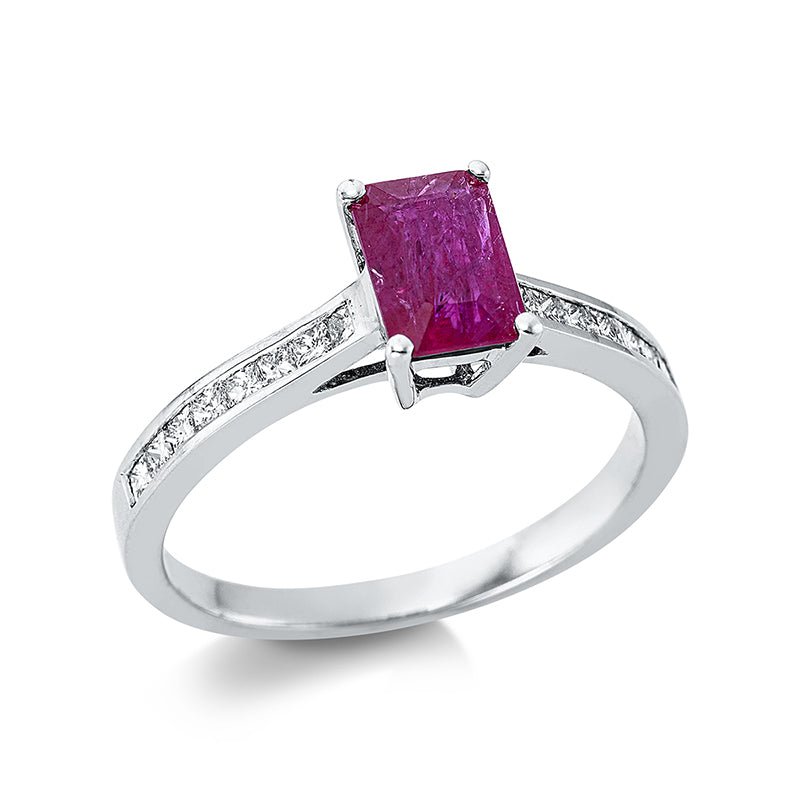 Ring mit Rubin  aus 750/-18 Karat Weißgold mit 16 Diamanten 0