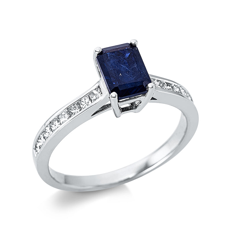 Ring mit Saphir  aus 750/-18 Karat Weißgold mit 16 Diamanten 0