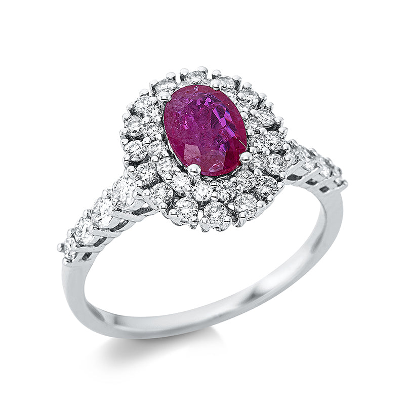 Ring mit Rubin  aus 750/-18 Karat Weißgold mit 40 Diamanten 0