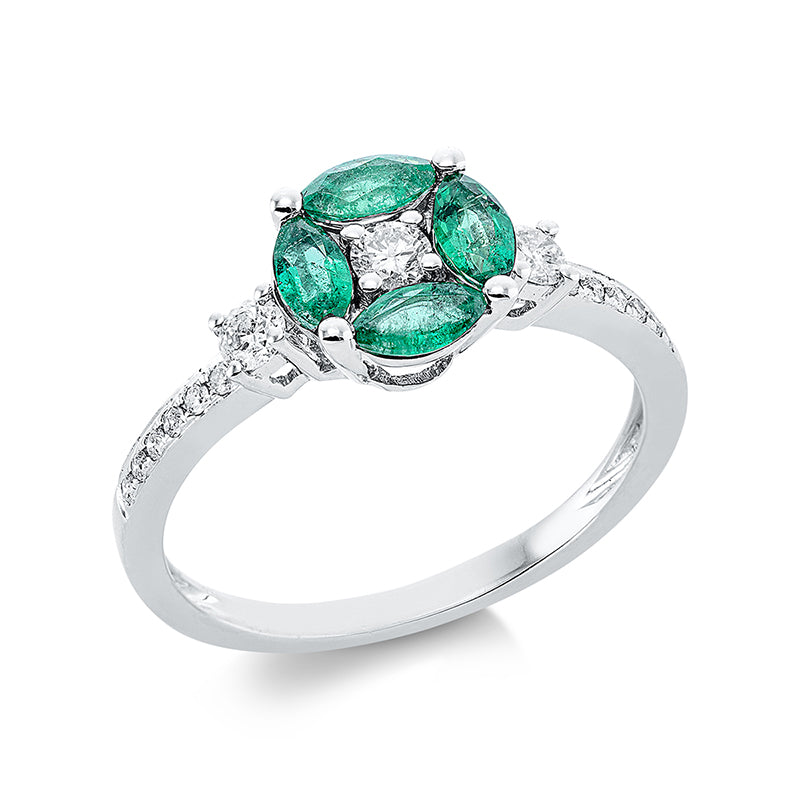 Ring mit Smaragd  aus 750/-18 Karat Weißgold mit 15 Diamanten 0