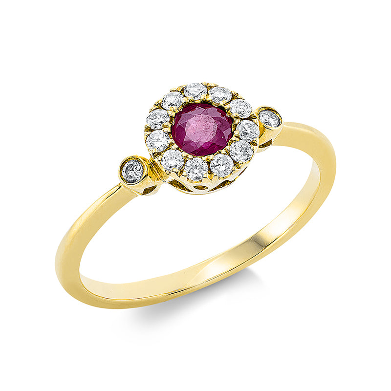 Ring mit Rubin  aus 750/-18 Karat Gelbgold mit 13 Diamanten 0