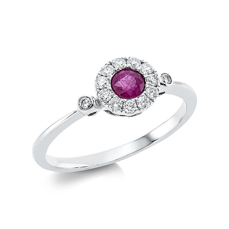 Ring mit Rubin  aus 750/-18 Karat Weißgold mit 13 Diamanten 0