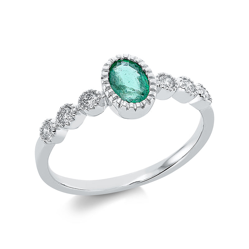 Ring mit Smaragd  aus 750/-18 Karat Weißgold mit 6 Diamanten 0