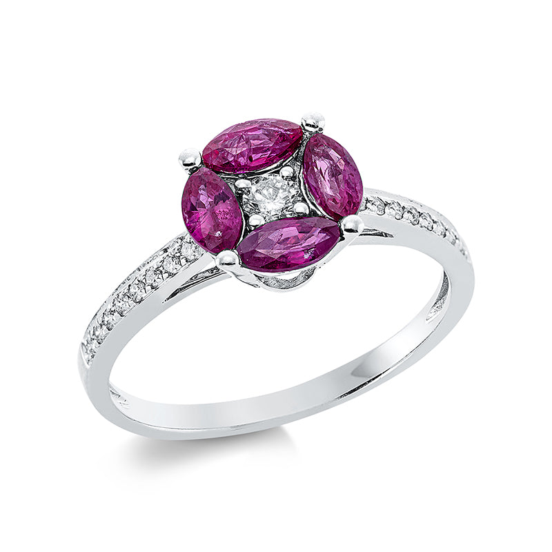 Ring mit Rubin  aus 750/-18 Karat Weißgold mit 17 Diamanten 0