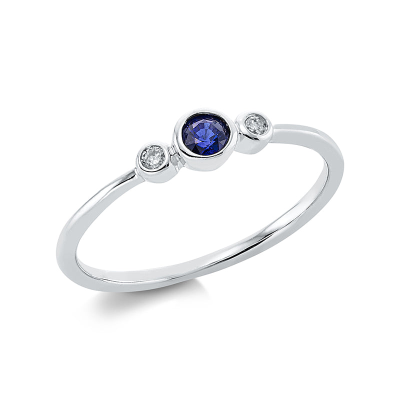 Ring mit Saphir  aus 750/-18 Karat Weißgold mit 2 Diamanten 0