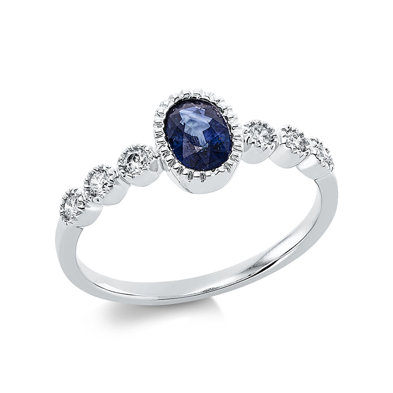 Ring mit Saphir  aus 750/-18 Karat Weißgold mit 6 Diamanten 0