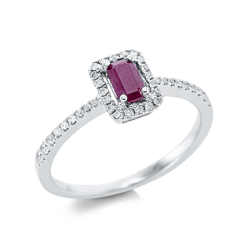 Ring mit Rubin  aus 750/-18 Karat Weißgold mit 38 Diamanten 0