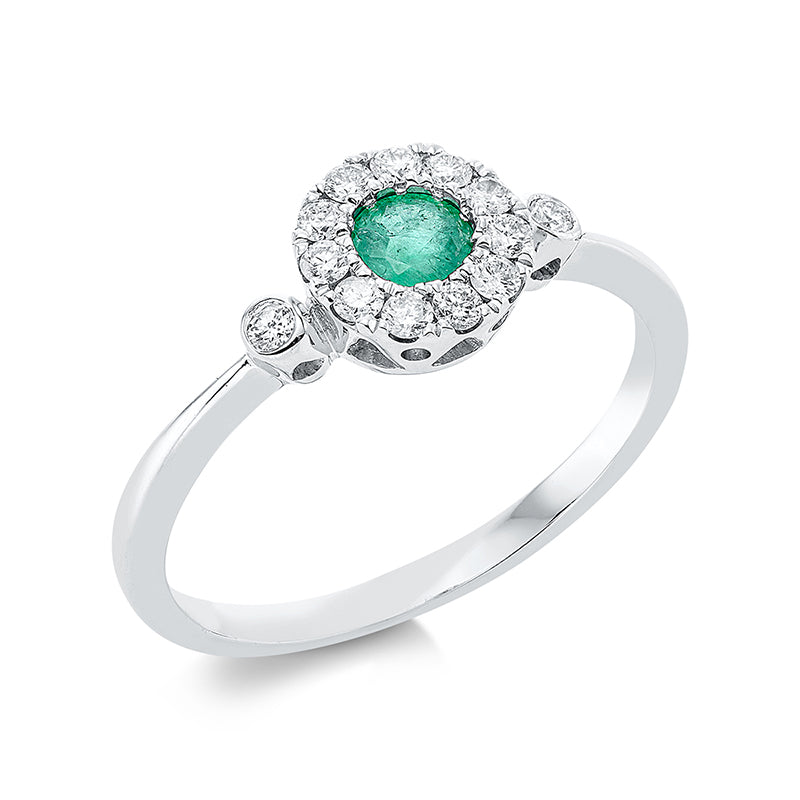 Ring mit Smaragd  aus 750/-18 Karat Weißgold mit 13 Diamanten 0