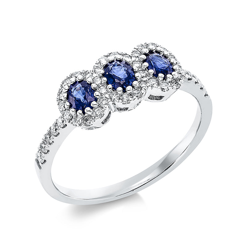 Ring mit Saphir  aus 750/-18 Karat Weißgold mit 42 Diamanten 0