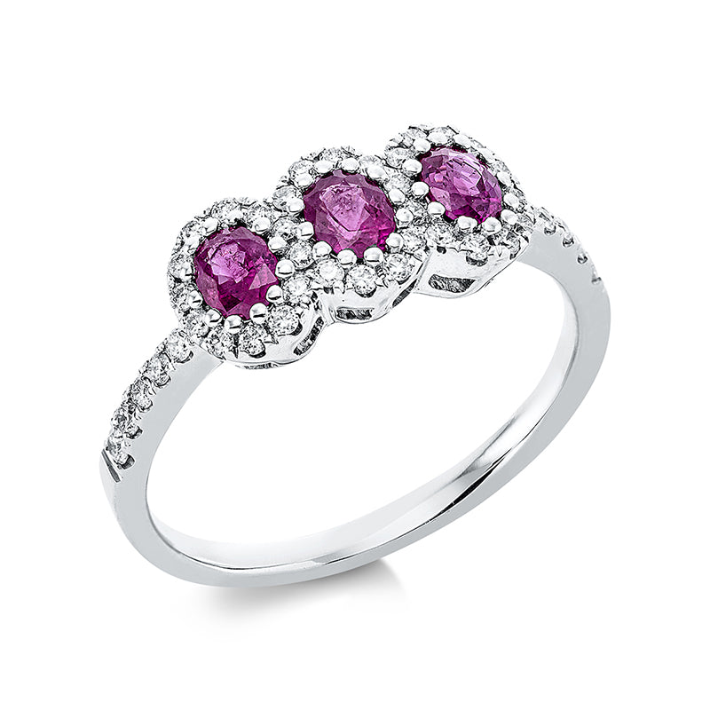 Ring mit Rubin  aus 750/-18 Karat Weißgold mit 42 Diamanten 0