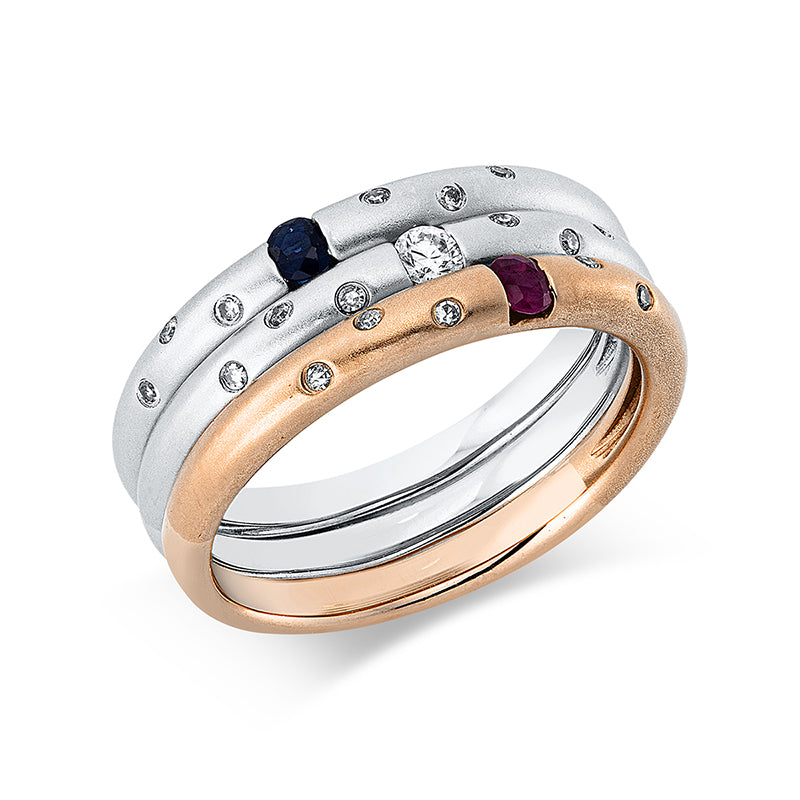 Ring mit Rubin  aus 585/-14 Karat Rotgold / Weißgold mit 19 Diamanten 0