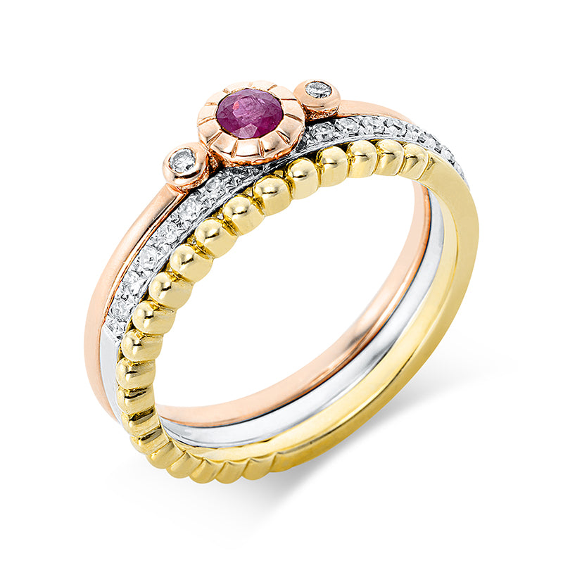 Ring mit Rubin  aus 585/-14 Karat Weißgold / Gelbgold / Rotgold mit 20 Diamanten 0