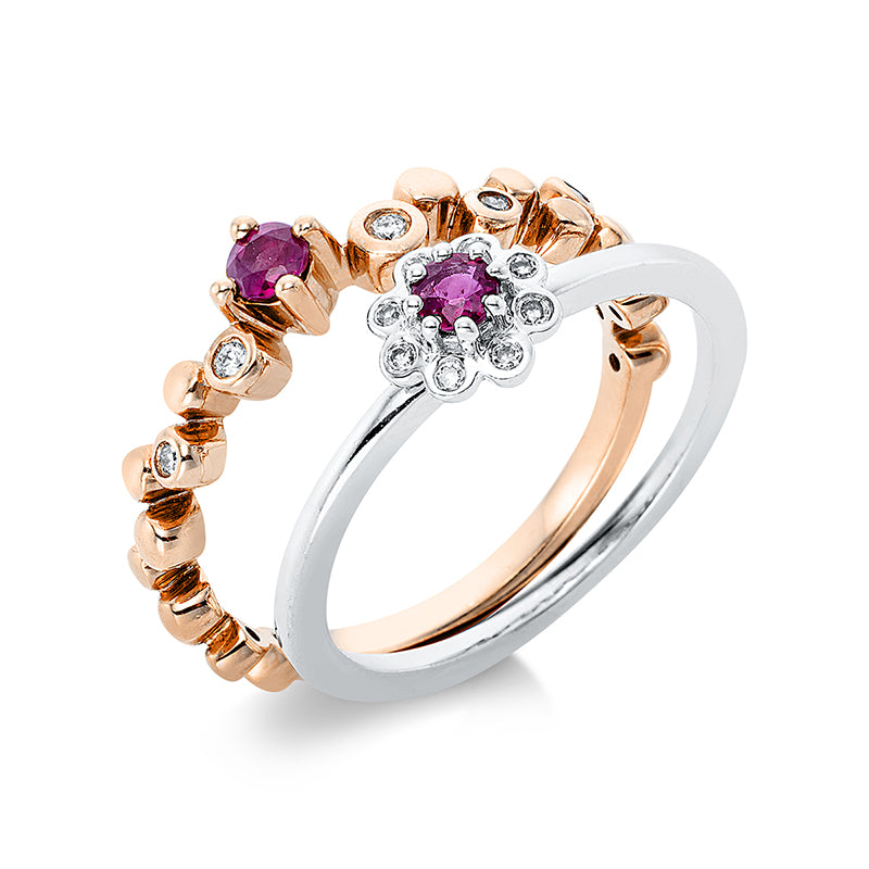 Ring mit Rubin  aus 585/-14 Karat Rotgold / Weißgold mit 13 Diamanten 0