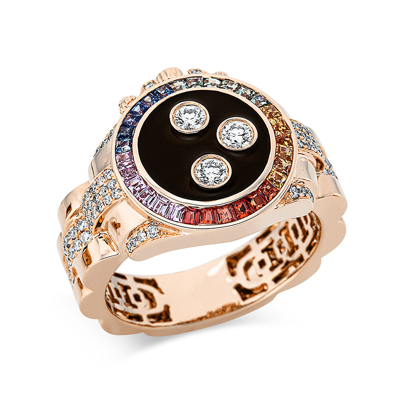 Ring mit Saphir  aus 750/-18 Karat Rotgold mit 147 Diamanten 0