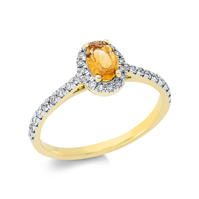 Ring mit Citrin  aus 750/-18 Karat Gelbgold mit 34 Diamanten 0