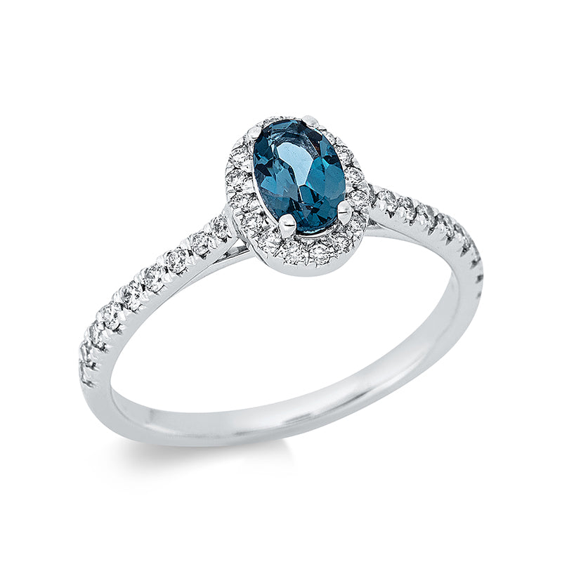 Ring mit Topas  aus 750/-18 Karat Weißgold mit 34 Diamanten 0