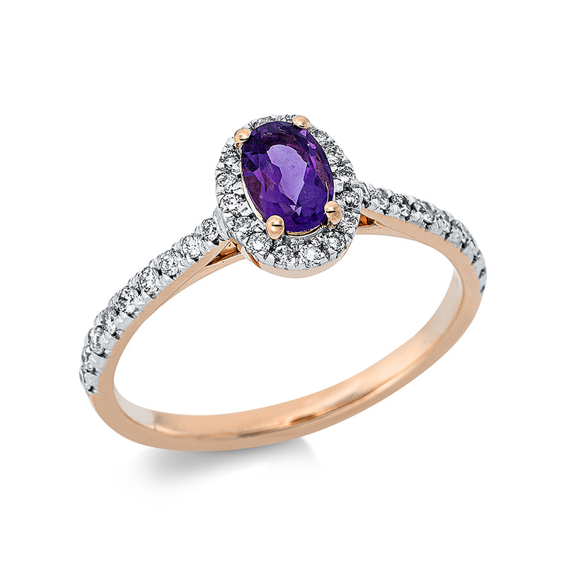 Ring mit Amethyst  aus 750/-18 Karat Rotgold mit 34 Diamanten 0