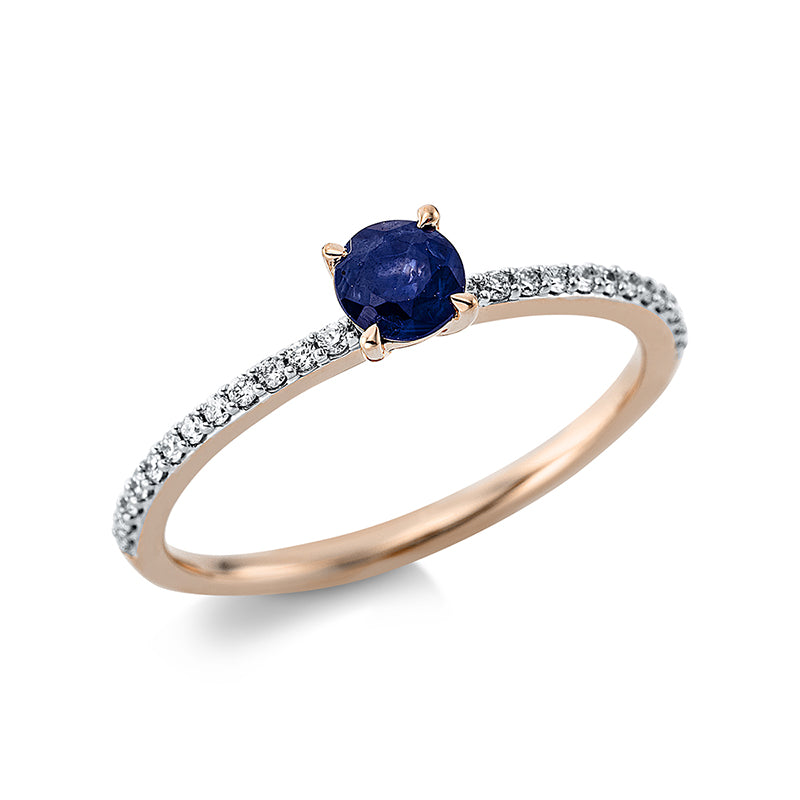 Ring mit Saphir  aus 750/-18 Karat Rotgold / Weißgold mit 24 Diamanten 0