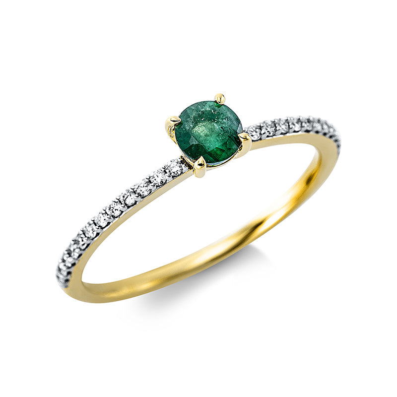 Ring mit Smaragd  aus 750/-18 Karat Gelbgold / Weißgold mit 24 Diamanten 0