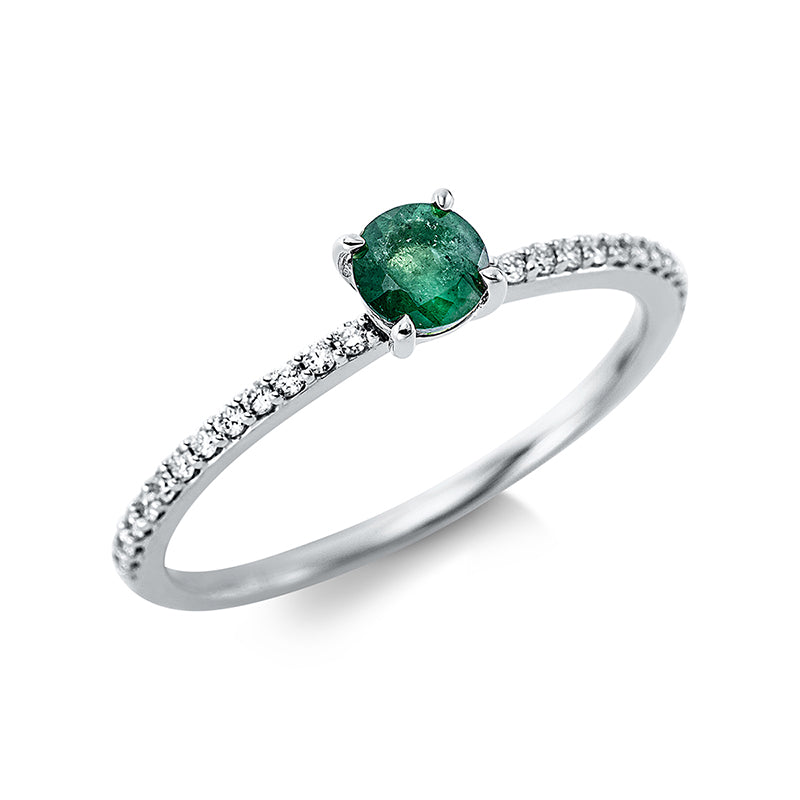 Ring mit Smaragd  aus 750/-18 Karat Weißgold mit 24 Diamanten 0