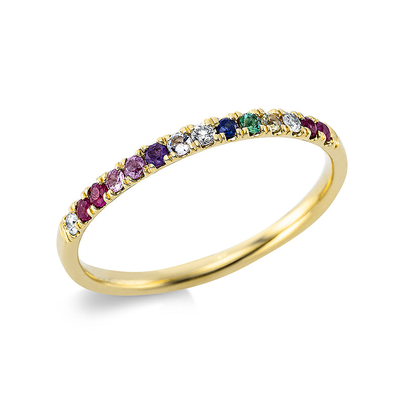Ring mit Farbstein  aus 750/-18 Karat Gelbgold mit 3 Diamanten 0