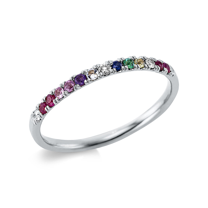 Ring mit Farbstein  aus 750/-18 Karat Weißgold mit 3 Diamanten 0
