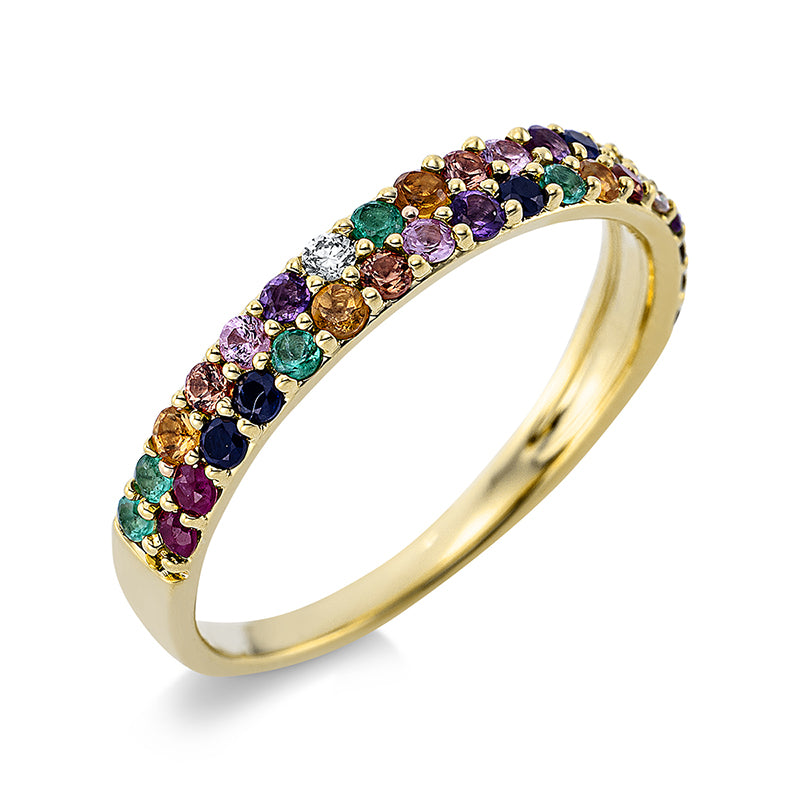 Ring mit Farbstein  aus 750/-18 Karat Gelbgold mit 2 Diamanten 0